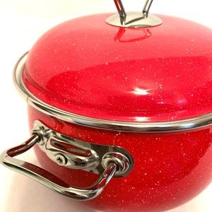 Crofton 4qt Stockpot/ enamel speckled red and white/ Collectable Cookware/
